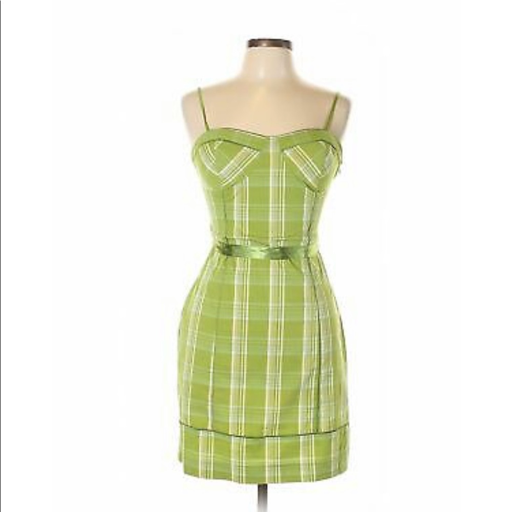 GUESS Lime Green Plaid Spaghetti Strap Sheath Dress